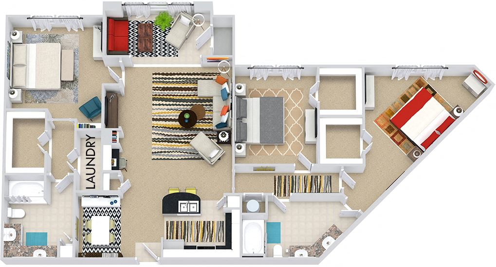 Floor plan for 3 beds, 2 baths, 1651 sqft